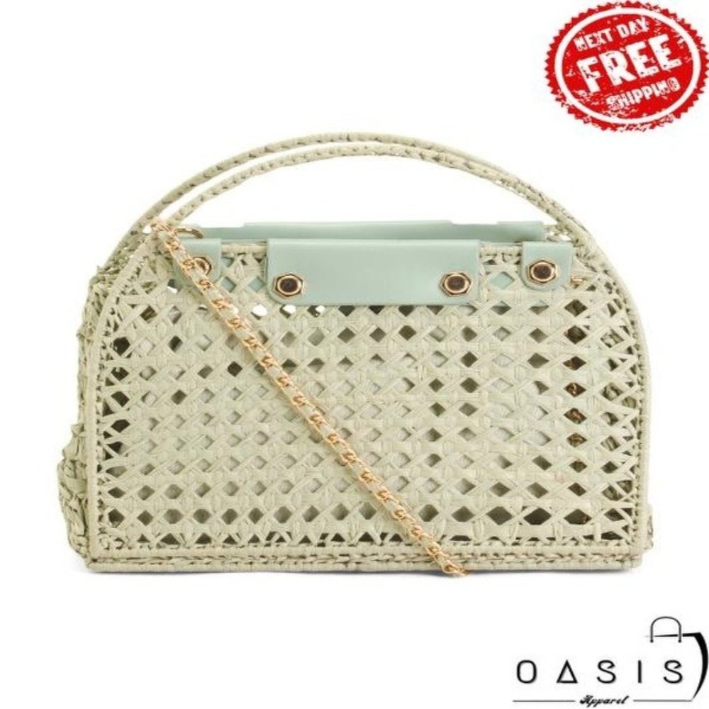 HOUSE OF HARLOW 1960 Framed Raffia Crossbody Satchel/ Women's Bag
